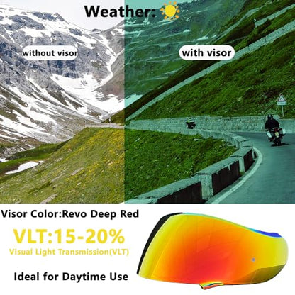 Neotec 2 Helmet Visor Replacement for,CNS-3 UV Protection Helmet Face Shield Compatible with SHOEI Neotec 2(Revo Deep Red) - color: Revo Deep Red- Day Use