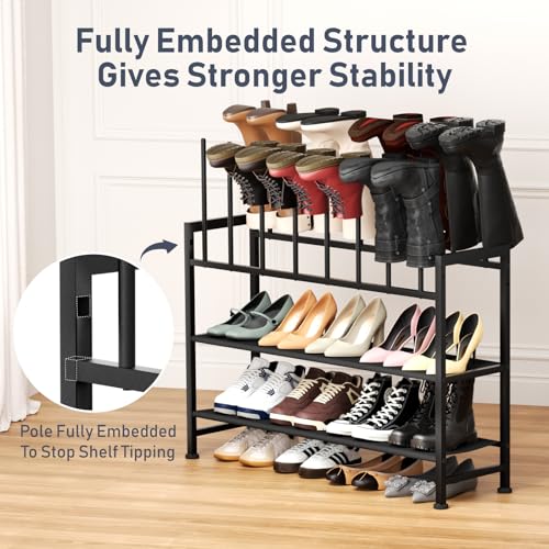 DIMJ Boot Rack 4-Tier - Black Metal Boot Storage Rack for Tall Boots Organizer Tall Boots, Multiuse Shoe Rack for Boots, Sneakers, High-Heel, Entryway, Fit for 8 Pairs, Black - size: 4-Tier 8 Pair