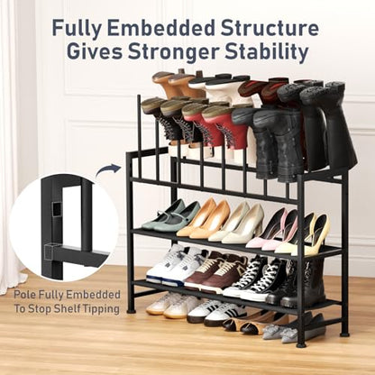 DIMJ Boot Rack 4-Tier - Black Metal Boot Storage Rack for Tall Boots Organizer Tall Boots, Multiuse Shoe Rack for Boots, Sneakers, High-Heel, Entryway, Fit for 8 Pairs, Black - size: 4-Tier 8 Pair