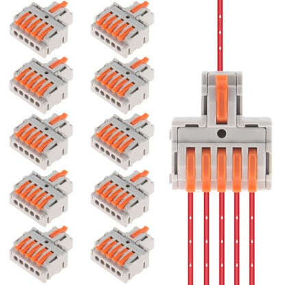 DIANN 10pcs Lever Wire Connectors 1 in 5 Out Circuit Inline Splices Electrical Wire Connector 28-12 AWG Quick Connect Splice Wire Connectors - style: 1 in 5 out