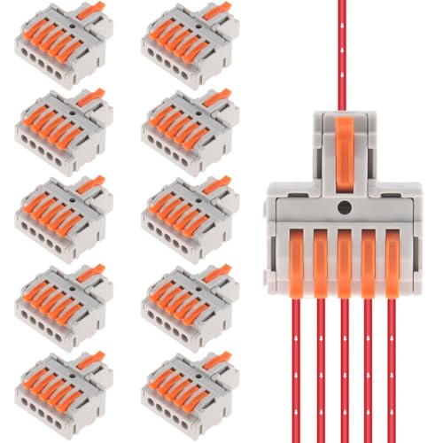 DIANN 10pcs Lever Wire Connectors 1 in 5 Out Circuit Inline Splices Electrical Wire Connector 28-12 AWG Quick Connect Splice Wire Connectors - style: 1 in 5 out