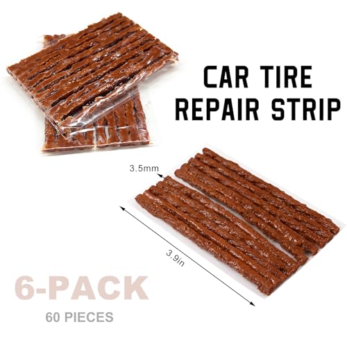 60PCS Heavy Duty Tire Plugs, 3.66" x 0.16" Rubber Auto Tire Sealing Strip Kit for Puncture Repairs, Universal Tubeless Tyre Repair Strings for Car Light Truck Motorcycle ATV (Brown) - color: Brown, 3.5mm