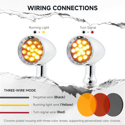 Rich Choices 2pcs Chrome 15 LED Motorcycle Stop Brake Running Turn Signal Indicator Amber Lights For Harley Honda Chopper (Chrome-Amber Light) - color: Chrome-Amber Light