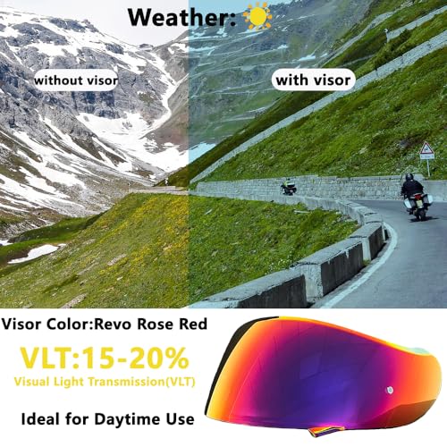 Neotec 2 Helmet Visor Replacement for,CNS-3 UV Protection Helmet Face Shield Compatible with SHOEI Neotec 2(Revo Rose Red) - color: Revo Rose Red- Day Use