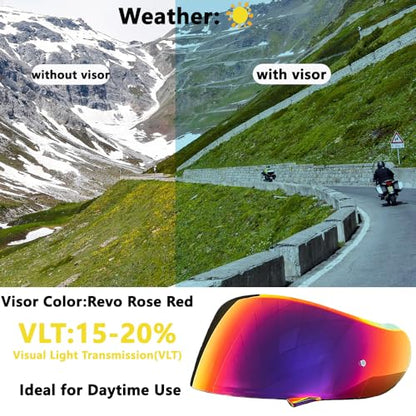 Neotec 2 Helmet Visor Replacement for,CNS-3 UV Protection Helmet Face Shield Compatible with SHOEI Neotec 2(Revo Rose Red) - color: Revo Rose Red- Day Use