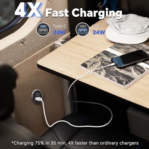 12V USB Outlet All-Aluminum QC 3.0 USB-A & USB-C PD3.0 Dual Fast Car Charger Socket, Recessed Mount Car USB Port for Car Truck Boat RV Camper Van Trailer (Small Version*2) - color: Small Version*2