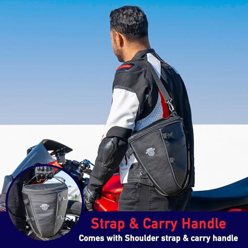 Nomad USA Motorcycle Tail Bag, Waterproof Street Sportsbike Rear Rack/Seat Bag Converts to Shoulder Bag, 10-15L Expandable Tail Tank Tool Pouch/Handle Carry Bag with Rain Cover, Mounting Straps