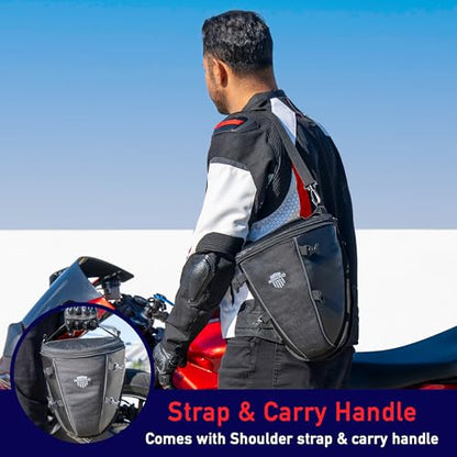 Nomad USA Motorcycle Tail Bag, Waterproof Street Sportsbike Rear Rack/Seat Bag Converts to Shoulder Bag, 10-15L Expandable Tail Tank Tool Pouch/Handle Carry Bag with Rain Cover, Mounting Straps