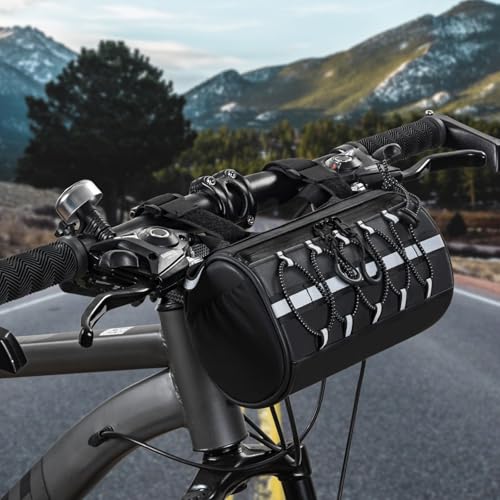 GMAK 2 in 1 Bike Handlebar Bag, Bike/Bicycle Front Bags with Reflective Area & Shoulder Straps, Small Bicycle Handle Bar Bag Cycling Pouch Pack Bike Accessories for Road Mountain Bike Cycling Travel