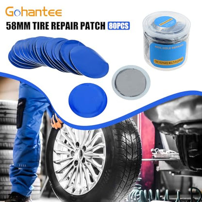 80Pcs 58mm Tire Repair Patch, Tube Patch Repair Kits Cold Patch Tubeless Patches 58mm Car Round Natural Rubber Tire Tyre Puncture Repair Patch for Automobile Truck Motorcycle Bike Inner Tire