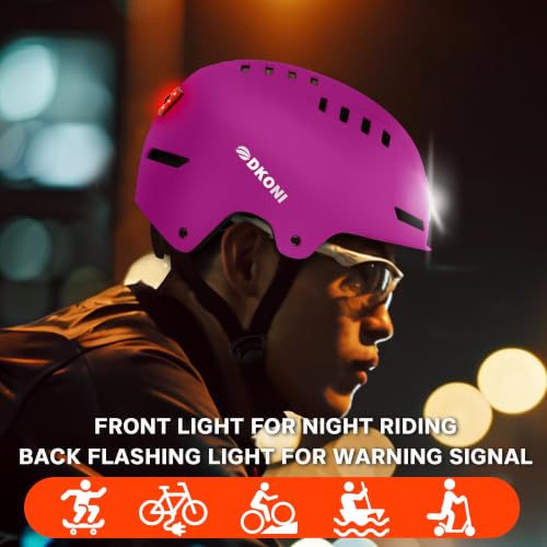 DKONI Bike Helmet with LED Lights Bicycle Helmets Commuter Cycling Helmet USB Rechargeable Front & Back LED Light Helmet for Adult Men Women - color: Pink, size: Medium: 20.5-22.5inch (52-58cm)