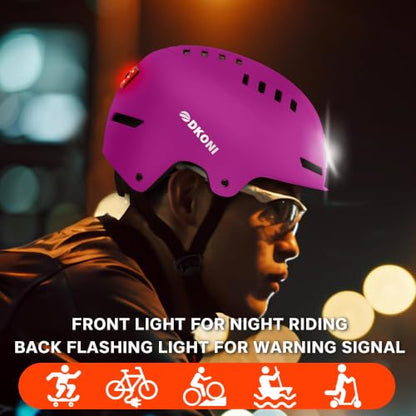 DKONI Bike Helmet with LED Lights Bicycle Helmets Commuter Cycling Helmet USB Rechargeable Front & Back LED Light Helmet for Adult Men Women - color: Pink, size: Medium: 20.5-22.5inch (52-58cm)