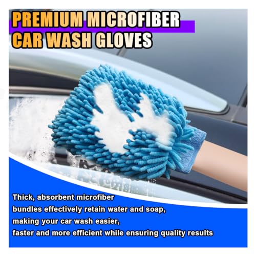 JOYCOURT 2PCS Microfiber Soft Chenille Car Wash Mitts, Scratch and Lint Free Car Dusting Glove, Double Sided Wash Mitt, Ultra Absorbent for Car Washing, Home Cleaning Mitt (Blue&Yellow) - color: Blue&Yellow