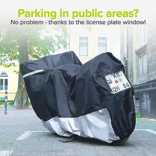 VELMIA Motorcycle Cover - Extremely Heat Resistant up to 550F, Waterproof for All Seasons, Fits Motorcycles, Scooters, Mopeds & Harleys - size: [L] 91 x 39 x 49 in