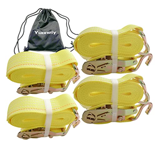 Ratchet Straps Tie Down Straps Heavy Duty (4PK) 2" x 15' x 4400 lbs J Hook Cargo Tie-Downs Straps for Motorcycle, ATV, UTV, Trailer