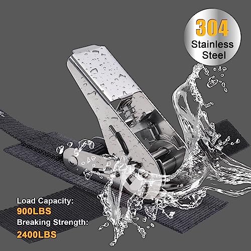 Ayaport Boat Tie Down Straps to Trailer (Stainless Steel Ratchet) 5 Feet, 2400lbs Break Strength Heavy Duty Ratchet Boat Straps, Boat Transom Straps Boat Trailer Accessories for Boating Safety, Black - size: 1" x 5' -Stainless