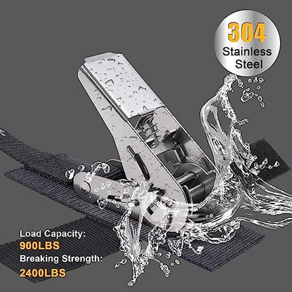 Ayaport Boat Tie Down Straps to Trailer (Stainless Steel Ratchet) 5 Feet, 2400lbs Break Strength Heavy Duty Ratchet Boat Straps, Boat Transom Straps Boat Trailer Accessories for Boating Safety, Black - size: 1" x 5' -Stainless
