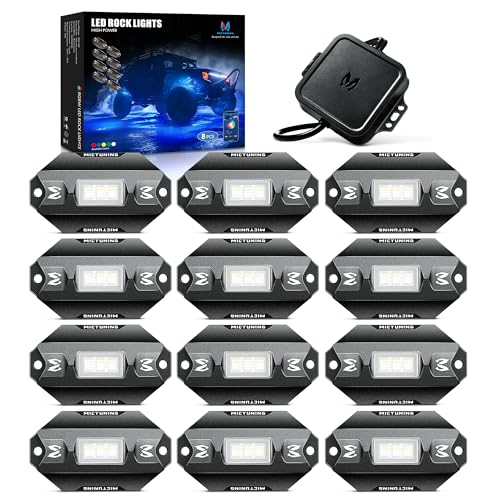 MICTUNING C1 12 Pods RGBW Rock Lights - Multicolor Underglow Neon Light Kit with Bluetooth Controller, APP Control, IP68 Waterproof - size: 12 Pod Lights Kit