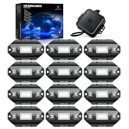 MICTUNING C1 12 Pods RGBW Rock Lights - Multicolor Underglow Neon Light Kit with Bluetooth Controller, APP Control, IP68 Waterproof - size: 12 Pod Lights Kit