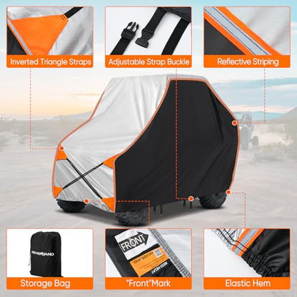 NEVERLAND UTV Cover 2 Seater Waterproof - Upgrade Windproof Design for Side By Side Cover Compatible with RZR Polaris Ranger Yamaha Rhino Can-Am Commander Defender Honda Pioneer (126" x 71" x 77") - size: 126 x 71 x 77 inch