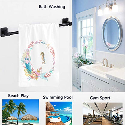 Naanle Beautiful Underwater Mermaid Play with Seahorse Starfish Print Soft Guest Hand Towel for Bathroom, Hotel, Gym and Spa (16 x 30 Inches,White) - color: Mermaid&seahorse