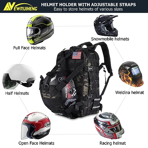 Motorcycle Helmet Backpack for Men, Large Capacity Cycling Storage Bag for for Outdoor (Green Camo)