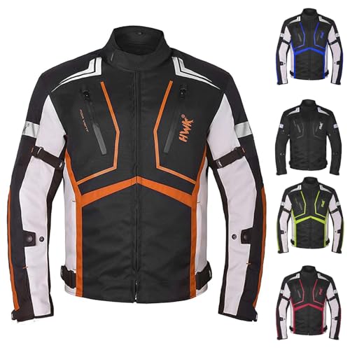 HWK Motorcycle Jacket for Men and Women Scorpion with Cordura Fabric for Enduro Motorbike Riding and Armor Foam Padding for Impact Protection, Dual Sport Motorcycle Jacket - Orange, Medium - color: Orange, size: Medium