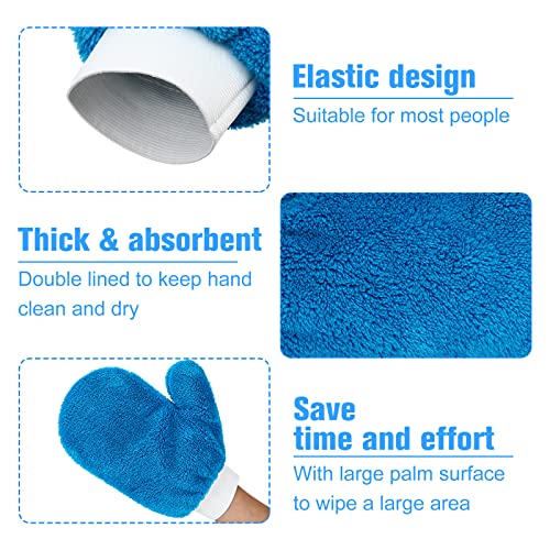 Remerry 6 Pcs Microfiber Mitts with Thumb for Cars Paint Wash Gloves Terry Weave Dusting Mitts - color: Blue
