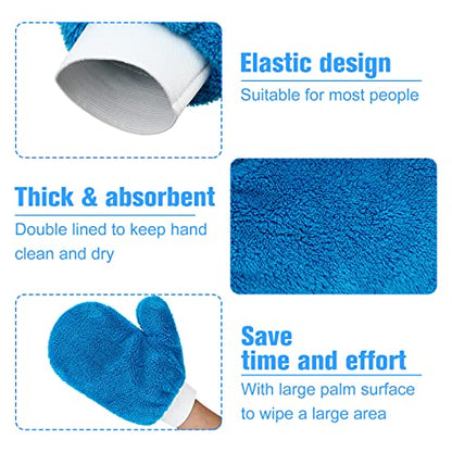 Remerry 6 Pcs Microfiber Mitts with Thumb for Cars Paint Wash Gloves Terry Weave Dusting Mitts - color: Blue