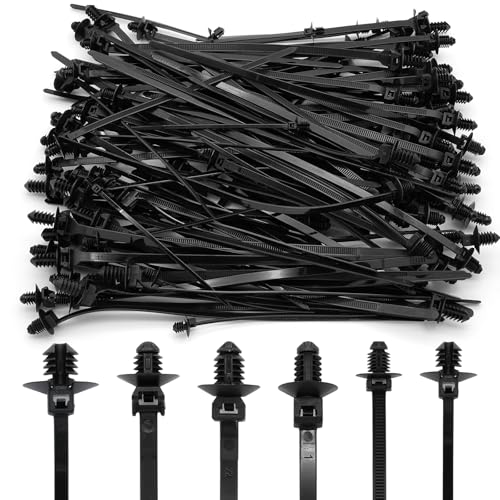 120 Pcs Push Mount Cable Ties Assorted Sizes, Black Nylon Push Mount Zip Ties Wire Harness Clips, 6-Types Snap in Zip Ties Self Locking Automotive Wire Ties for Wire Tying, Automotive