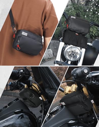 KEMIMOTO Motorcycle Handlebar Bag with Waterproof Cover Universal Bicycle Handle Bar Tool Bag for Front Fork Sissy Bar Compatible with Cruiser Softail Dyna Sportster Dirtbike Carbon Fiber - style: Black Carbon Fabric