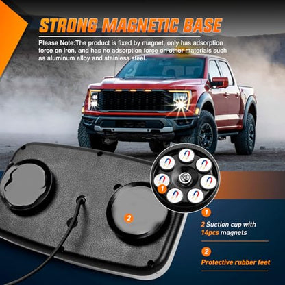 Nilight 12 Inch Roof Top Strobe Lights, 48LED Hazard Light Emergency Safety Warning LED Flashing Light Bar Magnetic Mount, 12V-24V Cars Trucks Tractors Snow Plows Construction - color: Amber and White