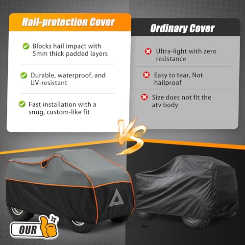 Specialized Hail Protector ATV Cover, Multi-Layered ATV Hail Blankets Protector Cover with 5mm Thick High Density EVA Cushioning Foam Pad and Reflective Stripes, 96(L) x 48(W) x 50(H) in - size: ATV
