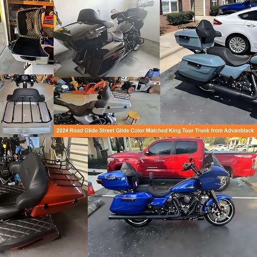 Advanblack 2024 Road Glide King Tour Trunk Pack Compatible with Harley Touring CVO Road Glide, Street Glide, 2023.5 2024 2025 Detachable Mounting Rack, Full Backrest & Trunk Liners (Alpine Green) - color: Alpine Green