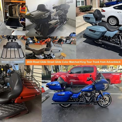 Advanblack King Tour Trunk Pack Vehicle Bag Compatible with Harley Touring CVO Road Glide, Street Glide, 2023.5 2024 2025 Detachable Mounting Rack, Backrest & Trunk Liners (Whiskey Fire) - color: Whiskey Fire