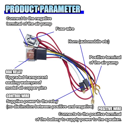 12V 80A Car Single Horn Wiring Harness Relay Kit, 4 Pin SPST Vehicle Modification Blast Tone Air Horns Wiring Harness Relay for Car Truck Motorcycle (Single Horn) - size: Single Horn