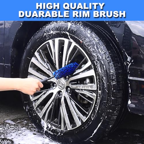 10Pcs Wheel Brush Kit for Cleaning Wheel and Tire, Wheel and Rim Brush, Car Detailing Brushes, Tire Brush, Bendable & Durable Car Wheel Rim Cleaner Brush Set,Car Cleaning Brush Supplies Kit - color: Blue