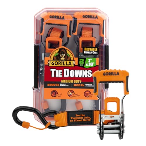 Gorilla 93001 2 Pack 1" x 16' Ratchet Strap with Orange Gorilla-Grip Handle - style: 1in x 16ft - 3,300lb Break (Pack of 2)
