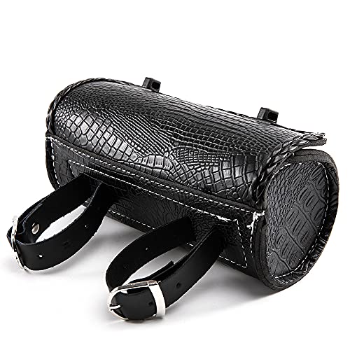 Universal Motorcycle Handlebar Tool Bag - Black PU Crocodile Leather Side Bag With Rivets for Sissy Bar or Rear Carrier - color: Black 2