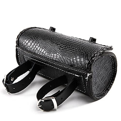 Universal Motorcycle Handlebar Tool Bag - Black PU Crocodile Leather Side Bag With Rivets for Sissy Bar or Rear Carrier - color: Black 2