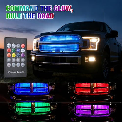 Nilight 4Pcs 24inch LED Grille Lights 144 LEDs RGB Multi Color Exterior Lighting Kit with Sound Active Function and Wireless Remote Control for Cars Van SUV Truck - color: 4Pcs 24Inch Grille Light w/Remote