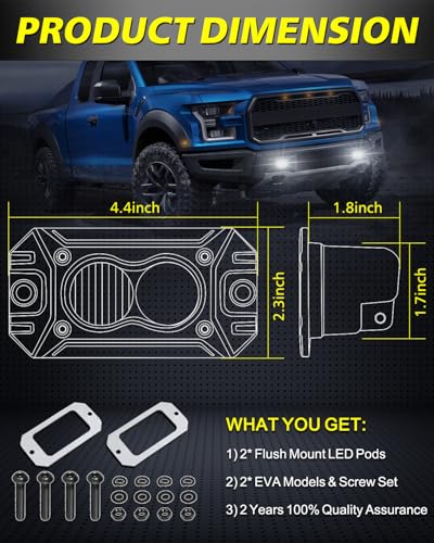 Flush Mount LED Pods, AKD Part CREE LED Flush Bumper Lights 40W Spot Flood Combo Offroad Driving Light Backup Reverse Lights Flush Mount LED Fog Light Pods for Trucks Pickup SUV UTV ATV - color: White Flush