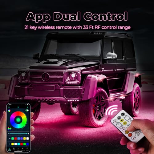 4 Pods Full Angle RGB Rock Lights Compatible with 12V Trucks Jeep UTV SUV ATV Boat Golf Cart, Waterproof Multi-Color, App/Remote Control Led Rock Lights with Music Mode(Patented) - size: 4 Pods-Full Angle-(New 3 Control Mode)-12V