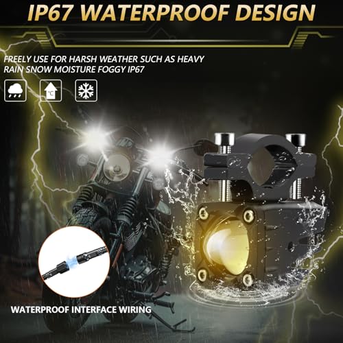 MONDEVIEW LED Motorcycle Auxiliary Light Kit, 5 Modes, Spot Driving Lights, Compatible with Tractor Truck ATV UTV SUV Boat, Yellow white - color: Yellow white