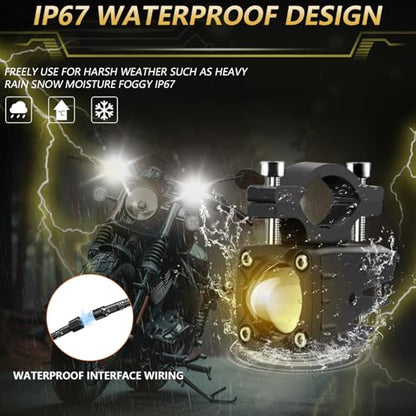 MONDEVIEW LED Motorcycle Auxiliary Light Kit, 5 Modes, Spot Driving Lights, Compatible with Tractor Truck ATV UTV SUV Boat, Yellow white - color: Yellow white
