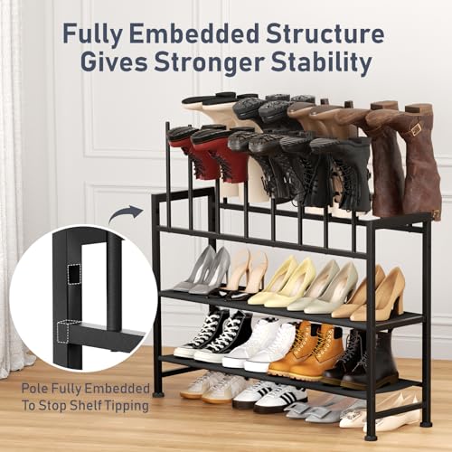 DIMJ Boot Rack 4-Tier - Black Metal Boot Storage Rack for Tall Boots Organizer, Multiuse Shoe Rack for Boots, Sneakers, High-Heel, Entryway, Fits 8-Pairs - size: 1 Pack - 4 Tier 8 Pairs