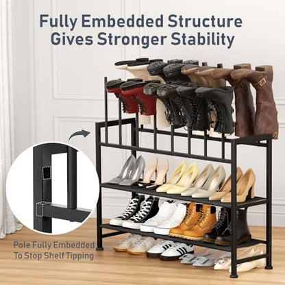 DIMJ Boot Rack 4-Tier - Black Metal Boot Storage Rack for Tall Boots Organizer, Multiuse Shoe Rack for Boots, Sneakers, High-Heel, Entryway, Fits 8-Pairs - size: 1 Pack - 4 Tier 8 Pairs