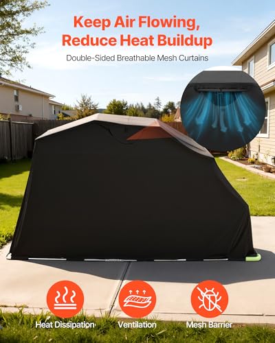 VEVOR Motorcycle Storage Shelter 136 x 54 x 75 in with Security Lock, 600D Oxford Flip-Up Garage Tent, Heavy-Duty All-Weather Motorcycle Cover Shed with 2 Side Windows, Outdoor Vehicle Shelter, Black - size: 136 x 54 x 75 inch
