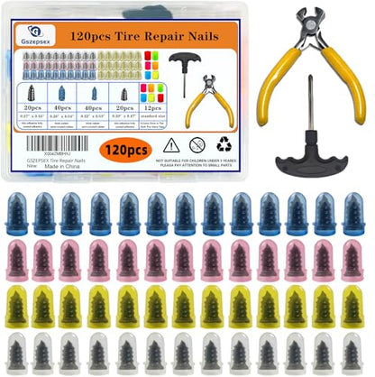 Tire Plug Kits, Screw in Tire Repair Screws, Tire Repair Rubber Nail for Tubeless Tire on Car, Motorcycles And More