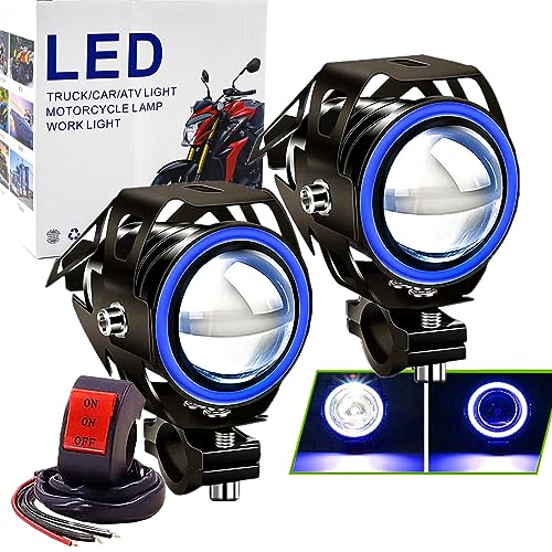 Ourbest Motorcycle Fog Lights with Switch, 12V/24V 3in Halo Auxiliary Light for ATV Scooter Trucks Luces exploradoras para Moto Pair Blue - color: Blue